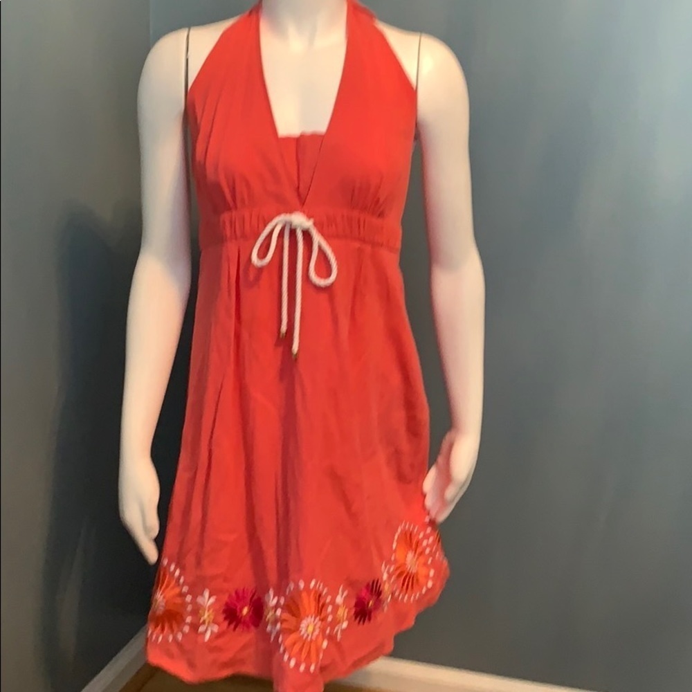 Lilly Pulitzer Coral Embroidered Halter Dress